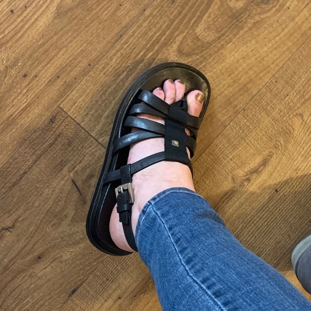Vintage Versace Unisex Black Leather Sandals 40.5